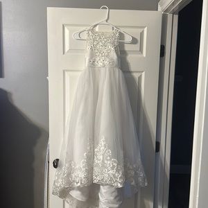 Girls Dress -Formal-Long Lace Flower/Girl - Size 7 -Color:White-See Size Chart